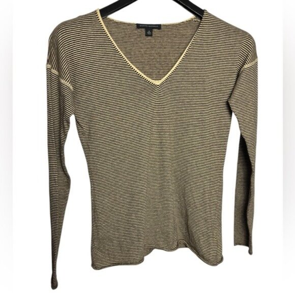 Banana Republic Women’s Sweater Size S V Neck Striped Brown Tan Cotton Angora - Picture 1 of 8